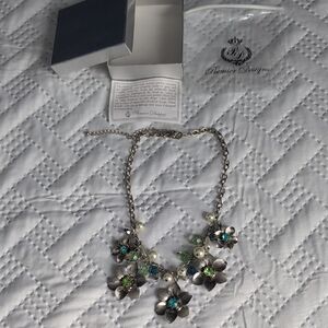 Premier Designs Floral Necklace with Blue and Green Highlights